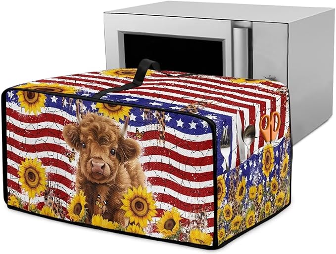 Doojoayie 4 Slice Toaster Cover Bread Machine Cover with Top Handle Design Kitchen Small Appliance Dust Protetor Stain Resistant Universal Fit Sunflower Highland Cow 4 Print