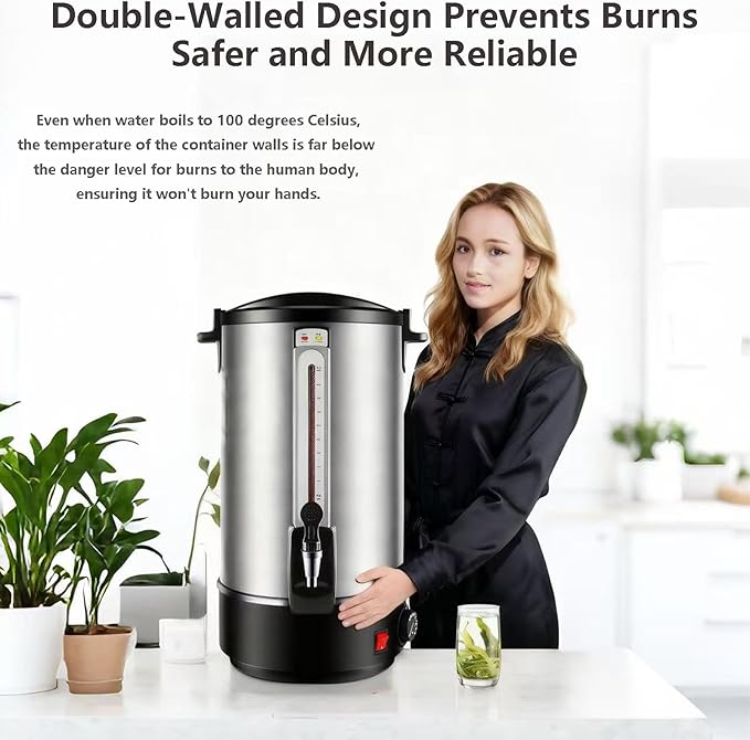 Commercial Coffee Maker 90-Cup Percolator Coffee Pot Electric Dispenser with Double Wall Stainless Steel Anti-Spill 20L Large Fast Brew Hot Water Urn 20L