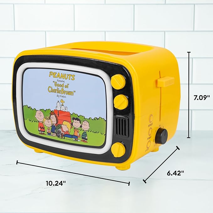 Uncanny Brands Peanuts Retro TV Toaster with Light Up Frame Two Slice Model with Snoopy Artwork Themed Kitchen Appliance