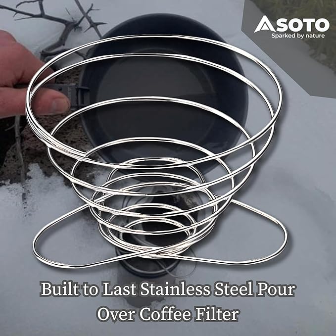SOTO Compact Helix Coffee Maker - Portable Stainless Steel Pour Over Coffee Dripper for Travel Camping Bikepacking and Home - Lightweight Foldable and Eco-Friendly Design