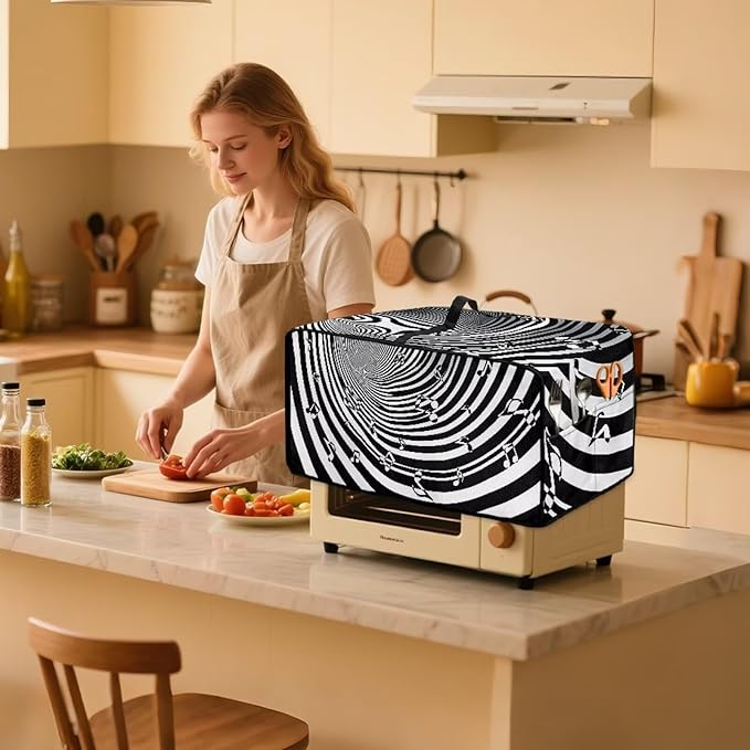 Music Print Toaster Oven Air Fryer Cover Washable Bread Maker Cover Dustproof Stain Resistant Smart Microwave Oven Protector 18.5 x 14.5 x 9 Black