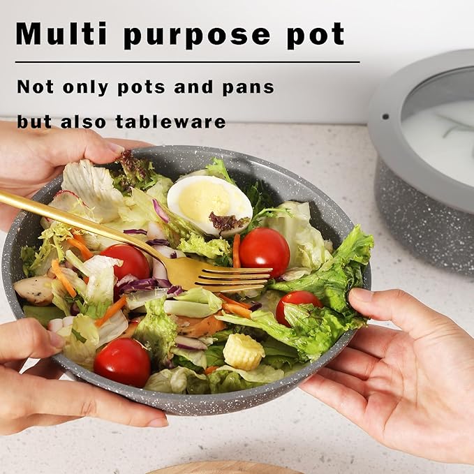Non Stick Pot and Pan Set with Removable Handle Ceramic Cookware Set Detachable Handle Induction Kitchen Camping Stackable Pots Pans Dishwasher/Oven Safe Grey