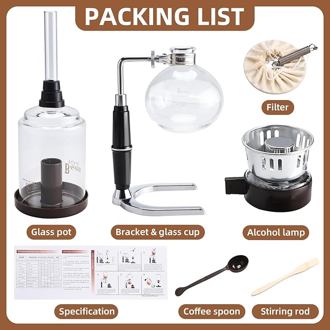 Amarine 5-Cup Tabletop Siphon Coffee Maker 16 Ounce Clear with Alcohol Burner (TCA-5)