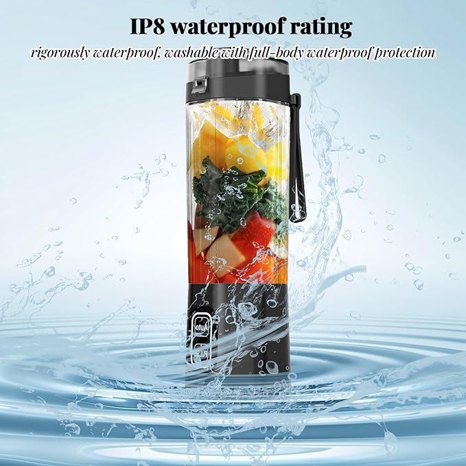 Portable Juicer Blender:XIP8 Waterproof 360W Motor 6000mAh Battery 700ml Stainless Steel Cup Auto &amp Pulse Modes