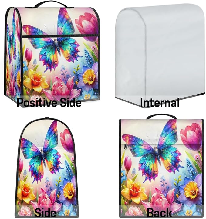 Kitchen Aid Mixer Cover Flower Animal Butterfly Stand Mixer Cover Compatible with 6-8 Quarts Stand Mixers Dust Covers with Zipper Pocket Foldable Washable Kitchen Aid Organizer Bag