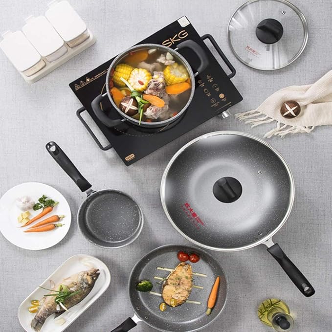 Nonstick Cookware Set 4 Pieces Induction Pots and Pans Sets Frying Pan Chemical-Free Kitchen Set with Stay-Cool Handle Saucepan Stock Pot Skillet Chef Pan Saute Pan Stock P