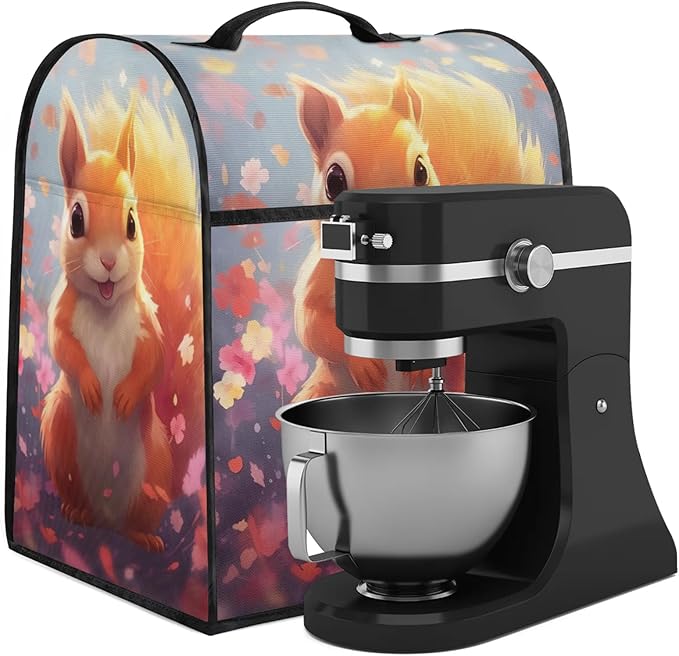 cfpolar Kitchen Aid Mixer Cover Compatible with 6-8 Quarts Cute Squirrel Flowers Stand Mixer Cover Kitchen Aid Mixers Accessories Appliance Organizer Bag Dust Covers with Zipper Pocket