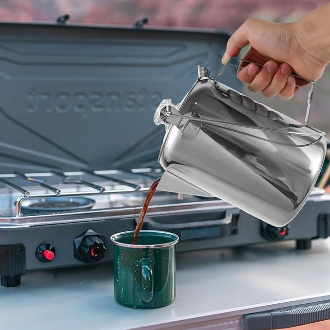Percolator Coffee Pot with Clear Top Glass KnobCoffee Percolator Stainless Steel Camping Coffee Pot Outdoor Stovetop Coffee Maker for Group Camping Hiking Backpacking Travel 9 Cups