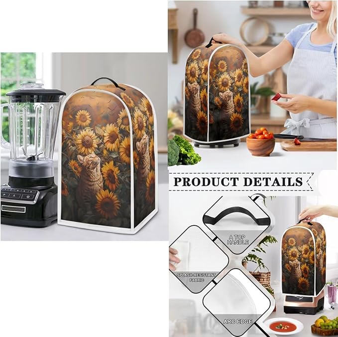 Sunflower Cat 4 Slice Toaster CoverBread Toaster Oven Dust Cover Kitchen Bakeware Protector Blender Cover Slow Cooker Cover Anti Fingerprint Kitchen Decorations (Orange)