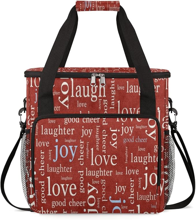 cfpolar Love Joy Laugh Letter Red Coffee Maker Carrying Bag Portable Single Serve Coffee Brewer Case with Pockets for K-Cup Pods