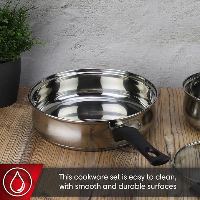 MAGEFESA Deliss 7-Piece Stainless Steel Cookware Set – Includes 2 Stockpots Saucepan &amp Deep Sauté Pan – Induction Compatible All Stovetops Dishwasher Safe
