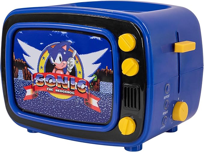 Uncanny Brands Sonic the Hedgehog Retro TV Toaster with Light Up Frame Two Slice Model with Sonic Artwork Themed Kitchen Appliance
