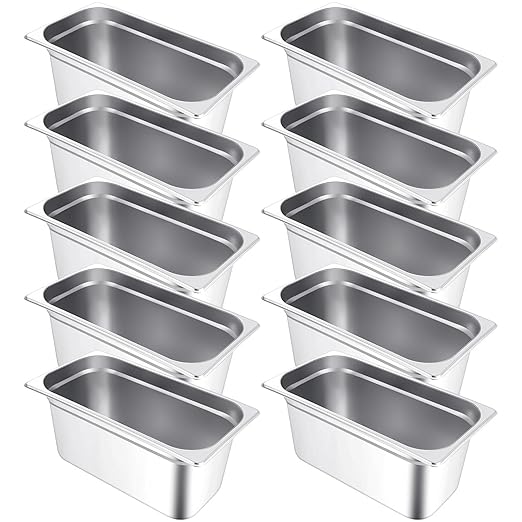 10 Pack Hotel Pans Stainless Steel Steam Table Pan 1/3 Size 0.8 mm Thick Anti Jam Warming Pans for Food Warmer Restaurant Catering Supplies 12.8 x 6.9 Inch(6 Inch DeepEuropean)