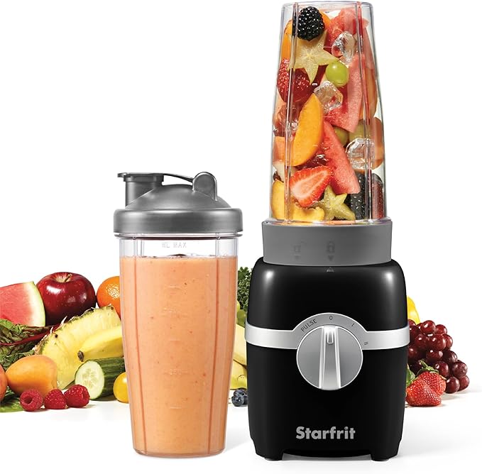 Starfrit Personal Blender - Two 828ml Cups - High Low &amp Pulse Modes - 300W - Black