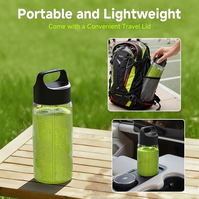 COKUNST Portable Blender Small Smoothie &amp Shake Maker with 8 Blades Compact Personal Blender with LED Display USB C Rechargeable Juice Mixer with Extra Lid for Travel Gym Home 17oz Black