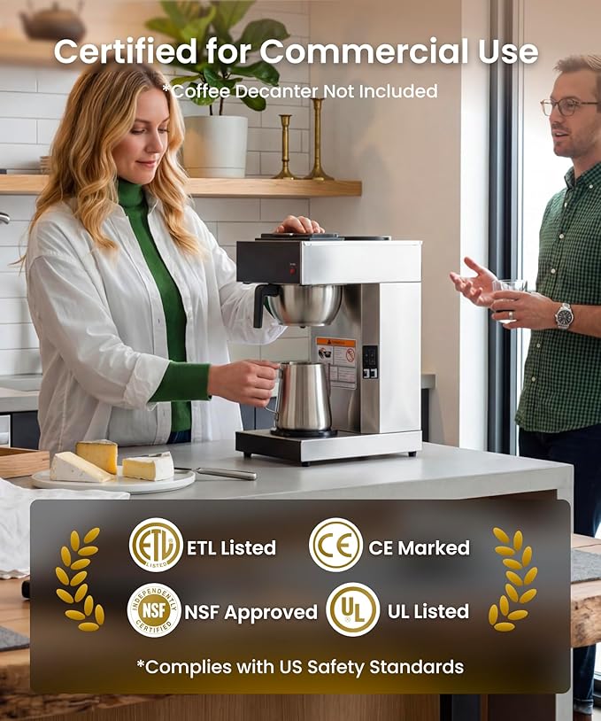 SYBO 12 Cup Coffee Maker Commercial Pour Over Coffee Maker Brewer Industrial Stainless Steel Cafetera with 2 Warmers