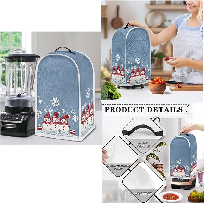 Christmas Themed Toaster Blender &amp Slow Cooker Covers - 4 Slice Wide Slot Washable Dust Covers in Blue for Merry Xmas Decor