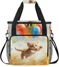 Cute Cat Oil Painting Coffee Maker Travel Bag for Keurig K-Mini/K-Mini Plus Insulated Waterproof Tote with Pockets for K-Cup Portable Single-Serve Brewer Case
