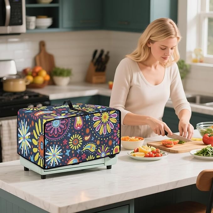 Floral Petal Toaster Oven Cover with Storage Pockets Multipurpose Microwave Air Fryer Kichen Appliances Protective Covers Essential for Everyday Home Kitchens
