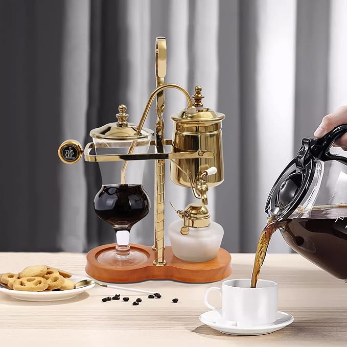 DYRABREST Siphon Syphon Coffee Maker 5-Cup Coffee Syphon Tabletop Siphon (Syphon) Coffee Maker 500ml Borosilicate Tabletop Vacuum Coffee Maker for Home Coffee Shops and Offices (500ml Gold)