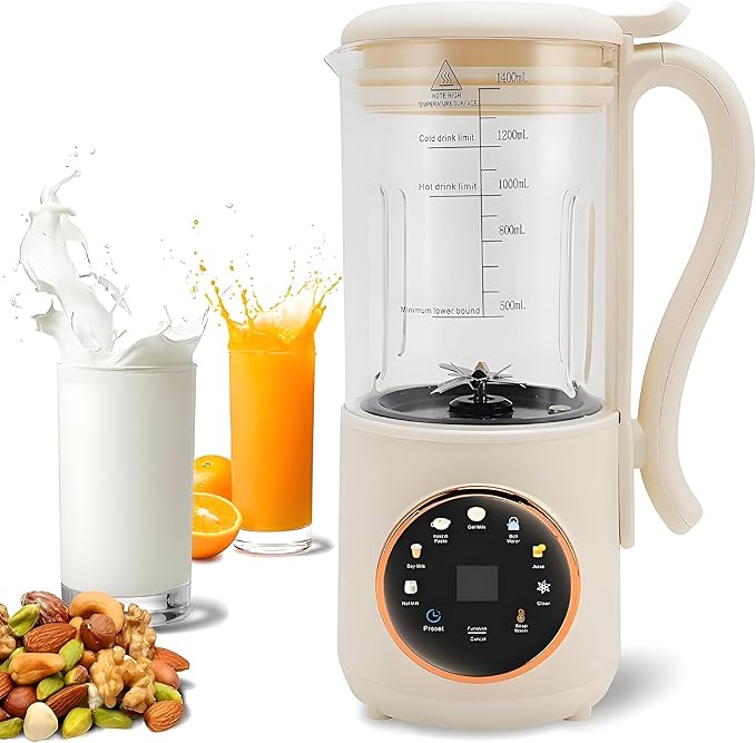 KRYSO 48OZ 8-in-1 Nut Milk Maker Machine Automatic Kitchen Appliance with Milk Frother | Almond Soy Oat &amp Plant-Based Drinks | Self-Cleaning Keep Warm Juice &amp Soup Maker