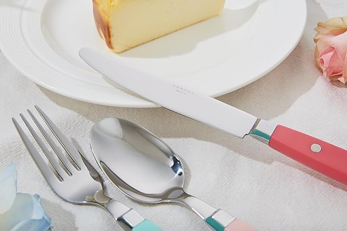 ANNOVA Silverware Set Retro/Rivet Colorful Stainless Steel Tableware Kitchen Flatware Set Utensils Includes Dinner Knives Forks Spoons Salad Forks &amp Dessert Spoons (Pastel Mix 20 Pieces)