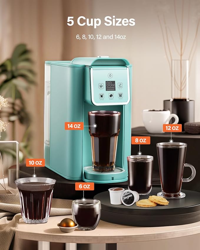 SHARDOR Single Serve Coffee Maker Hot and Iced Coffee Machine for K Cup Pods &amp Ground Coffee 6 to 14 oz Brew Sizes 50 oz Removable Water Tank Bold Brew Setting Blue