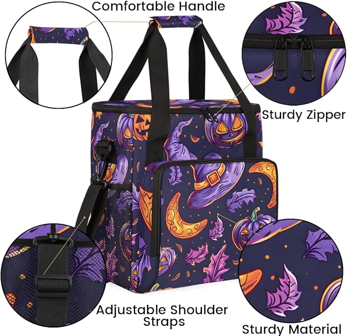 Gothic Pumpkin Coffee Maker Carrying Bag Halloween Pumpkin Travel Storage Bag Compatible with K-Mini or K-Mini Plus Single Serve Coffee Brewer Carrying Case with Multiple Pockets &amp Shoulder Stra