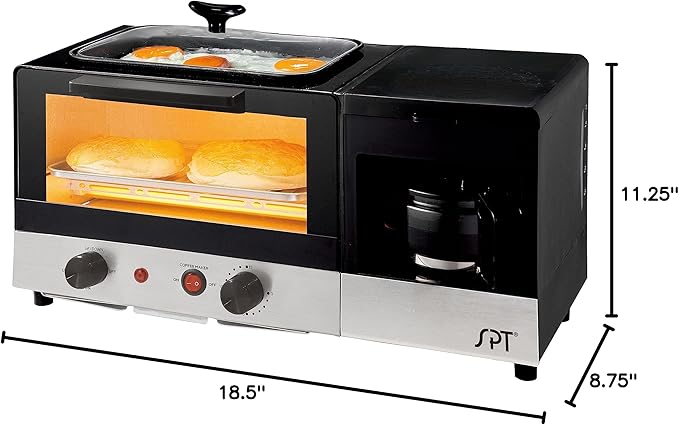 SPT BM-1120BA: 3-in-1 Breakfast Maker in Stainless Steel &amp Black18.5W x 8.75D x 11.25H inches