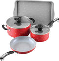 Farberware Disney Bon Voyage Ceramic Nonstick Pots and Pans Set with Baking Sheet/Cookie Pan and Disney Home Kitchen Tools 8 Piece Non Stick Cookware Set - Red