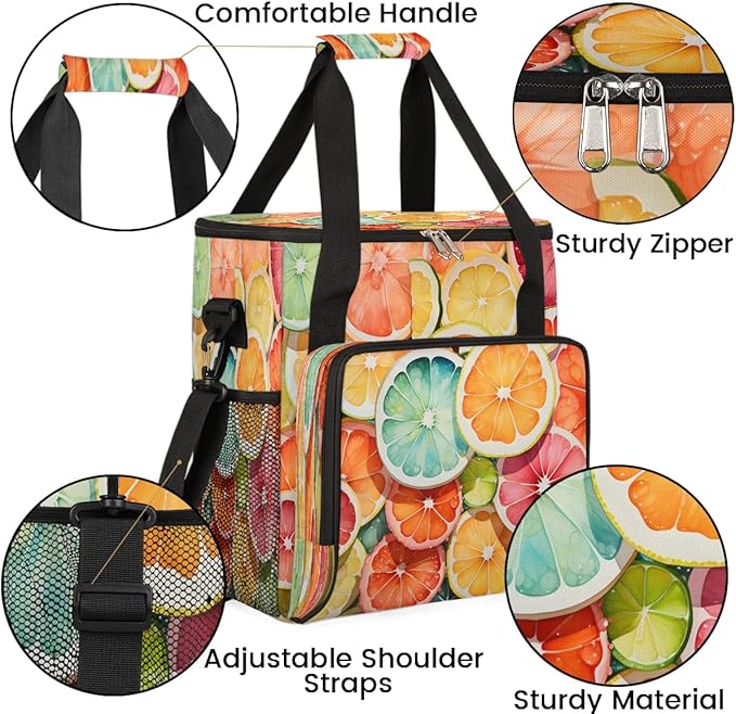 Lemon Theme Coffee Maker Carrying Bag Compatible with K-Mini or K-Mini Plus Portable Single Cup Coffee Maker Case with Pockets for K Cup Pods