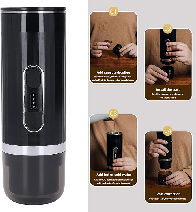 Portable Coffee Machine Cordless Self Heating Coffee Maker Travel Coffee Maker for Travel Camping Hiking