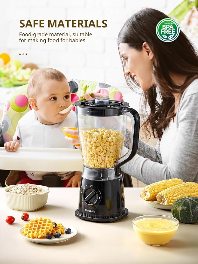 Reemix Blender 50oz Countertop Blender - 2 Adjustable Speeds + Pulse Dual Safety Locks Dishwasher-Safe Pitcher for Smoothies Crushing Ice &amp Family Meals