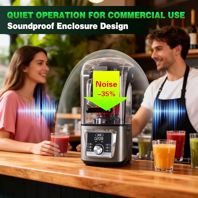 VONCI 2200W Commercial Blender With Sound Enclosure 135OZ Large Capacity Quiet Blender For Smoothies Heavy Duty Industrial Blenders For Restaurant Perfect For Kitchen Ice Crush Milk Shake Fruits