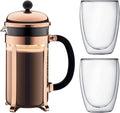 BODUM Chambord 8 Cup French Press Coffee Maker Copper 1.0 l 34 oz Pavina Glass Set 2 Pieces