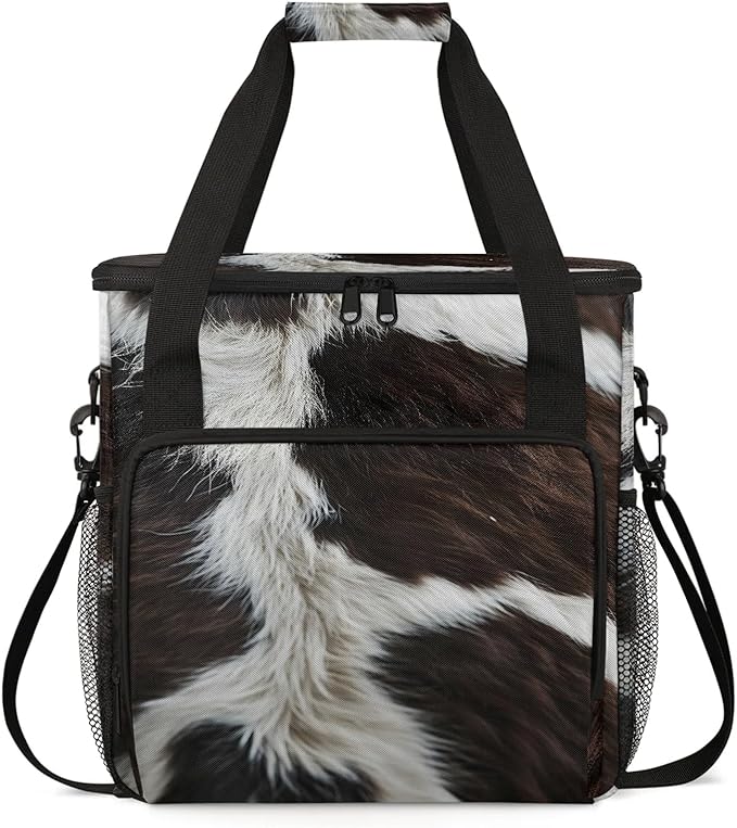 Cow Print Western Animals Coffee Maker Carring Bag Large Insulated Storage Organizer Case Tote Bags with Shoulder Strap for Travel Work Picnic