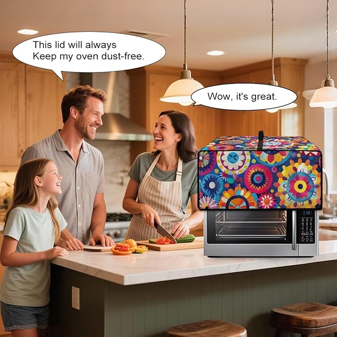Boho Floral Toaster Oven Cover Heavy Duty Heat-resistant Waterproof Dust-Proof Protective Case with Side Pockets for Bake Air Fry Toaster Oven Easy Maintenance
