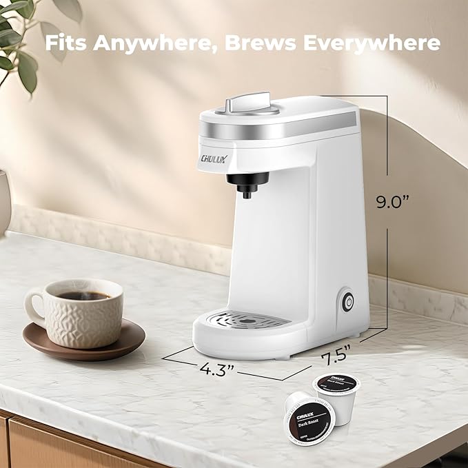 CHULUX Mini Coffee Maker for K Capsule Single Serve Coffee Maker for One Cup Americano Lightweight Pod Coffee Machine Pearl White
