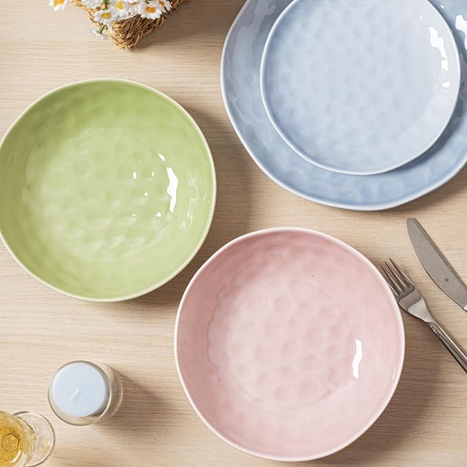 HOMBENE Plates and Bowls Sets Dinnerware Set 12 Piece Service Porcelain Dinnerware for 4 for Dessert Salad and Pasta Mint Glow Green Dishes