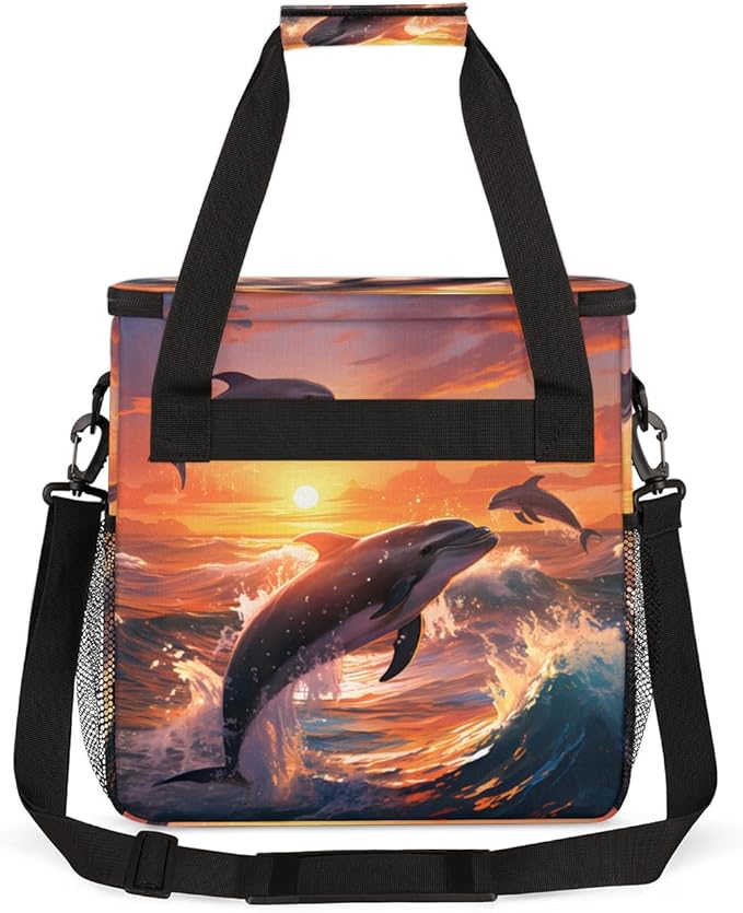 Dolphin Sunset Coffee Maker Carrying Bag Portable Travel Storage Tote Bag Compatible with K-Mini or K-Mini Plus Single Serve Coffee Brewer Carrying Case with Multiple Pockets &amp Shoulder Strap