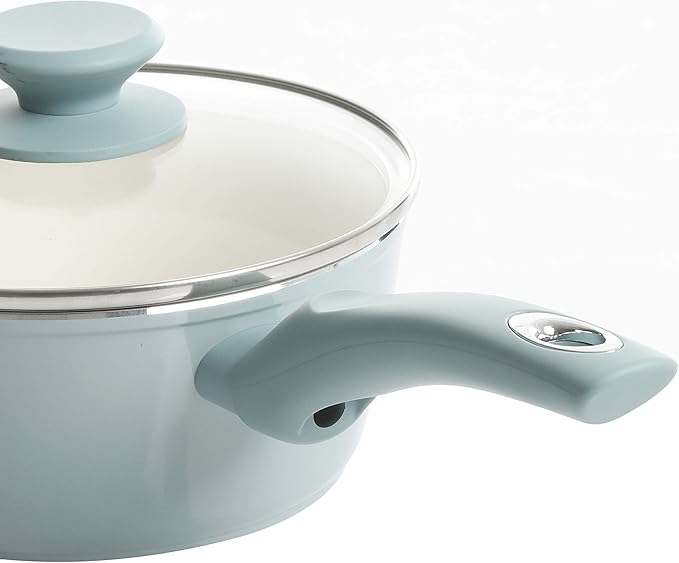 Gibson Home Plaza Café Forged Aluminum Healthy PFA-Free Ceramic Pots and Pans Cookware Set 7-Piece Set Sky Blue