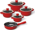 Real Ceramic Non Scratchable Non Toxic Cookware Set - Oven Safe Up to 1200F Stovetop Agnostic Dishwasher Safe Longlasting and Lightweight - PFAS PTFE PFOA PFOS - Tomato Red