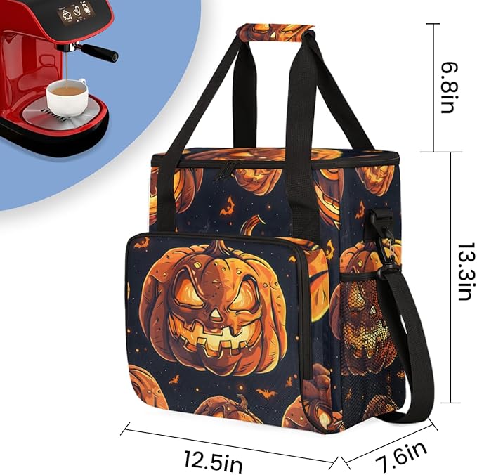 Abstract Pumpkin Coffee Maker Carrying Bag Fantastic Pumpkin Travel Storage Bag Compatible with K-Mini or K-Mini Plus Single Serve Coffee Brewer Carrying Case with Multiple Pockets &amp Shoulder St