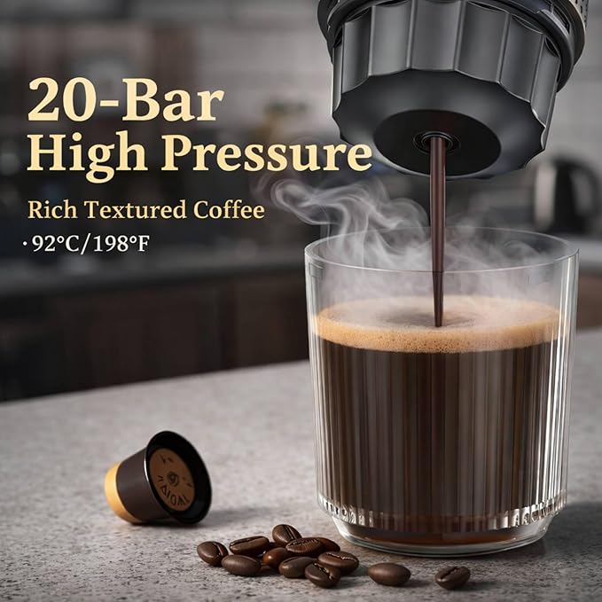 3 in 1 Espresso Coffee Maker – Single ServeGround Coffee Compatible – 19 Bar Pump Fast Heating Compact Design Espresso Portable Machine with Milk Frother for Home &amp Office Use (Grey)
