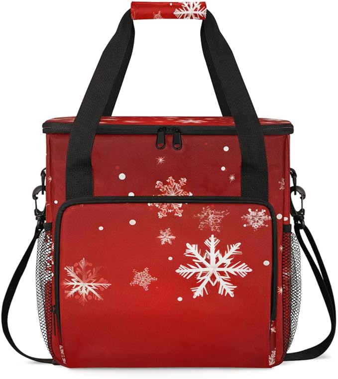 Xmas Snowflakes Coffee Maker Carrying Bag Dreamy Snowflakes Travel Storage Bag Compatible with K-Mini or K-Mini Plus Single Serve Coffee Brewer Carrying Case with Multiple Pockets &amp Shoulder Str