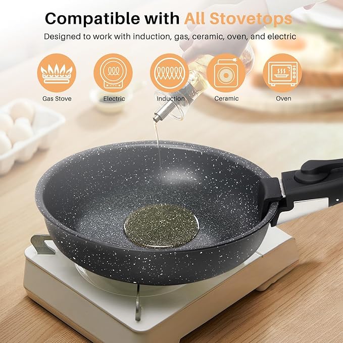 Pots and Pans Set Non Stick 12 Pcs Cooking Pot Kitchen Set with Frying Pans and Sauce Pans Dishwasher and Oven Safe PFAS PFOA PFOS Free Black