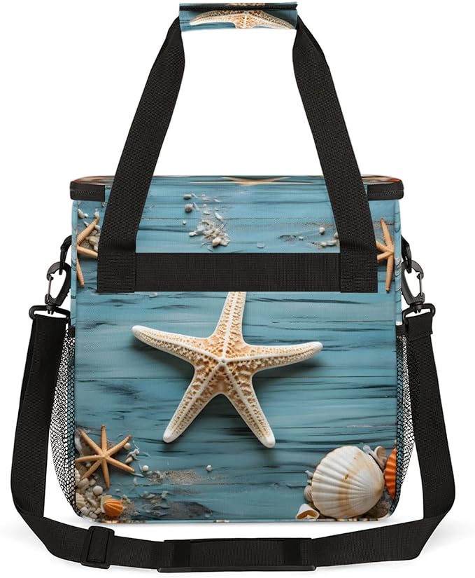 Seashell Starfish Themed Coffee Maker Travel Bag for Keurig K-Mini/K-Mini Plus Insulated Waterproof Tote with Pockets for K-Cup Portable Single-Serve Brewer Case
