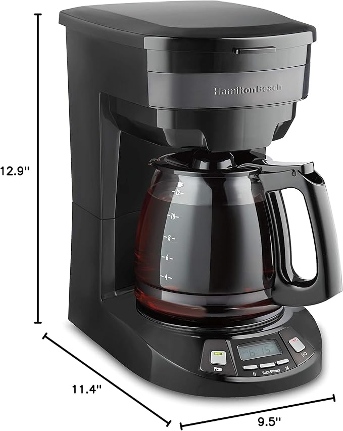 Hamilton Beach 12 Cup Programmable Drip Coffee Maker Machine Regular &amp Bold Brew Options Auto Pause and Pour Glass Carafe Black Stainless (46293J)