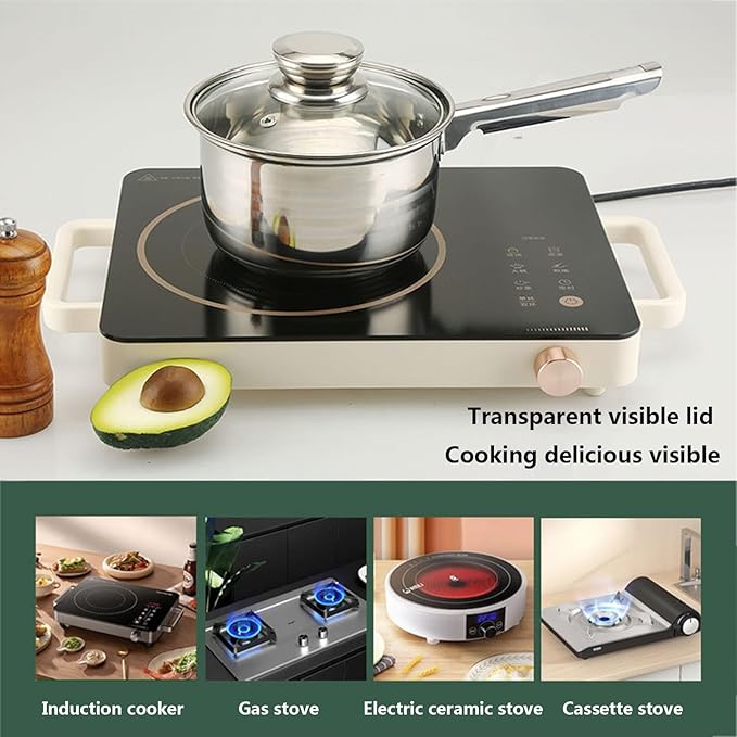 12pcs Pots and Pans Set Non Stick Stainless Steel Kitchen Cookware Sets Induction with Visual Lid Cooking Set Includes Soup Pot Frying Pan Milk Pot for Oven &amp Dishwasher SafeC
