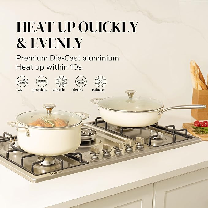Redchef Ceramic Nonstick Cookware Set14pcs Pots and Pans Set Non StickInduction Cookware with Stainless Steel HandleNon Toxic Kitchen Cooking SetDishwasher &amp Oven SafePFAS PFOA &amp PTFE Fre